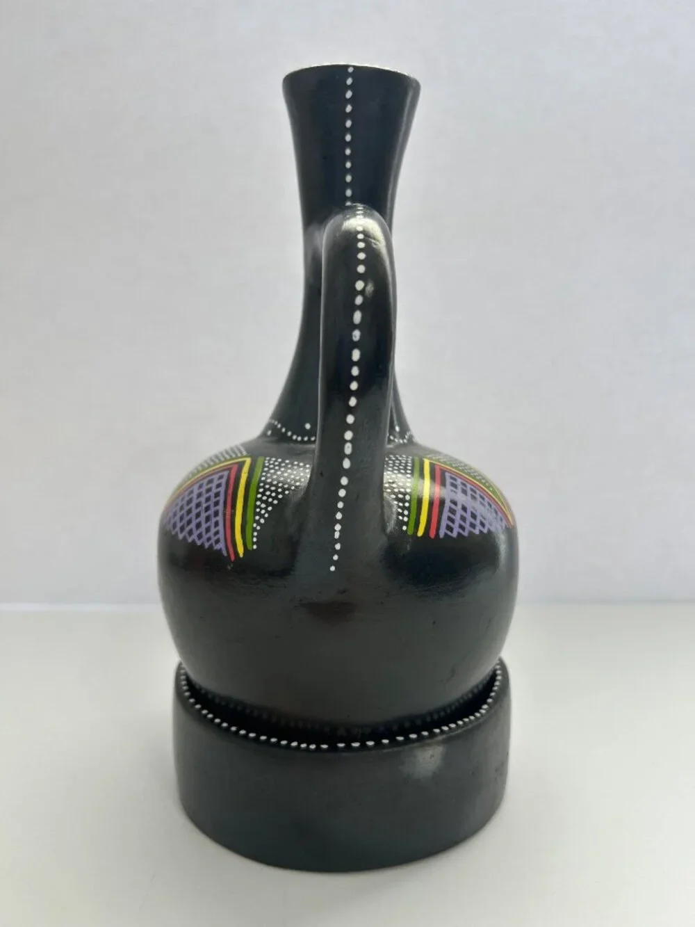 Ethiopian Jebena Coffee Pot w/ Stand Hand-Painted Black Ceramic Decorative FLAW